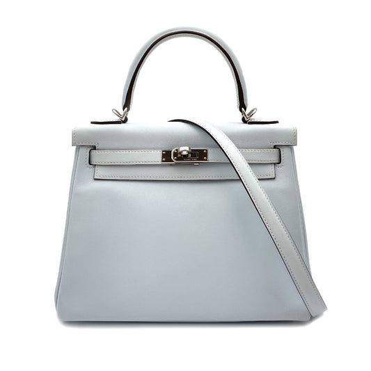 HERMES KELLY 25 RETOURNE BLUE BRUME SWIFT HAND SHOULDER BAG Z GHW 90264341