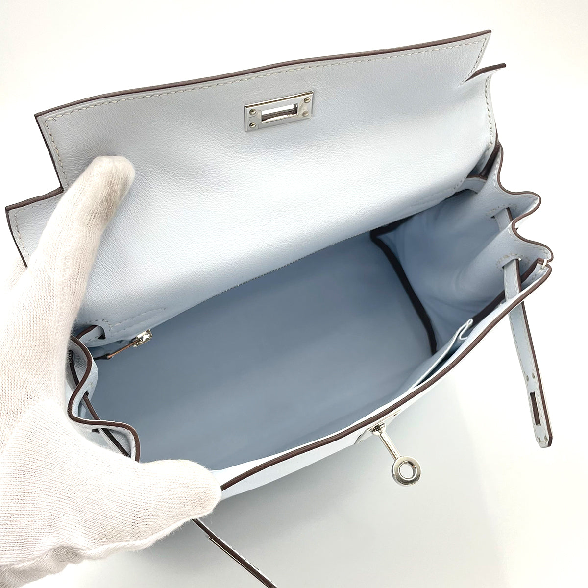 HERMES KELLY 25 RETOURNE BLUE BRUME SWIFT HAND SHOULDER BAG Z GHW 90264341