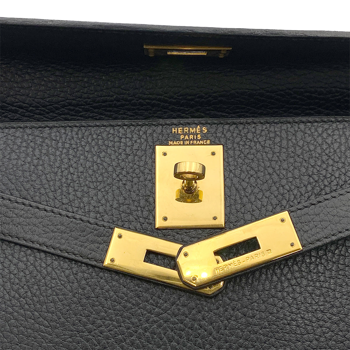 HERMES KELLY 28 SELLIER BLACK ARDENNES HAND SHOULDER BAG 〇V GHW 90264346