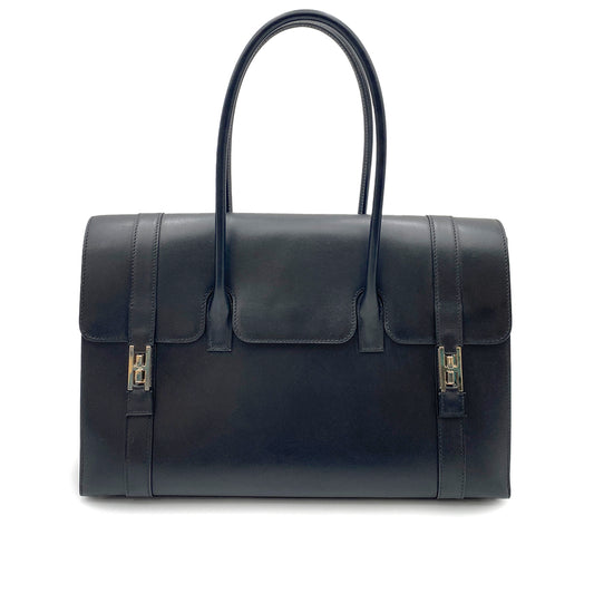 HERMES DRUG2 37 BLACK BOX CALF HAND BAG □O SHW 90264347
