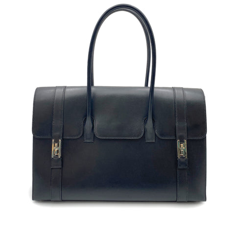 HERMES DRUG2 37 BLACK BOX CALF HAND BAG □O SHW 90264347 - PURPOSE