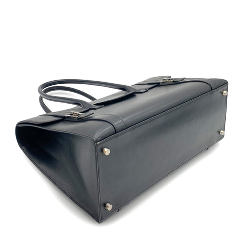 HERMES DRUG2 37 BLACK BOX CALF HAND BAG □O SHW 90264347 - PURPOSE