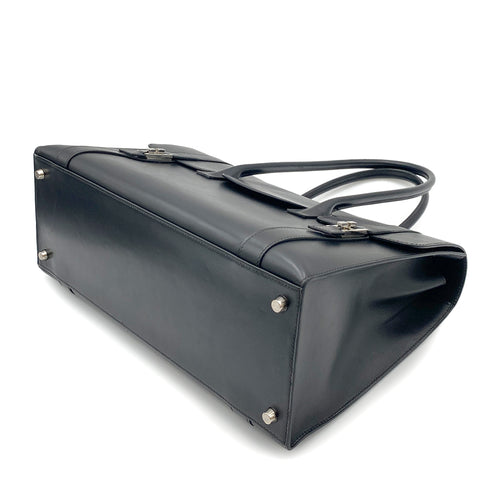 HERMES DRUG2 37 BLACK BOX CALF HAND BAG □O SHW 90264347 - PURPOSE