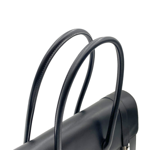 HERMES DRUG2 37 BLACK BOX CALF HAND BAG □O SHW 90264347 - PURPOSE