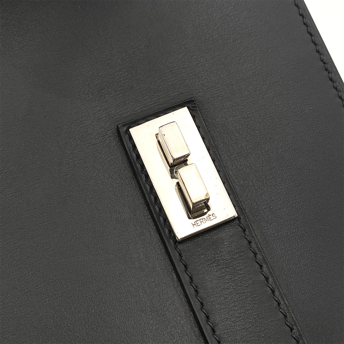 HERMES DRUG2 37 BLACK BOX CALF HAND BAG □O SHW 90264347