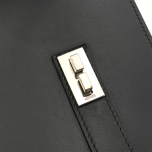 HERMES DRUG2 37 BLACK BOX CALF HAND BAG □O SHW 90264347 - PURPOSE