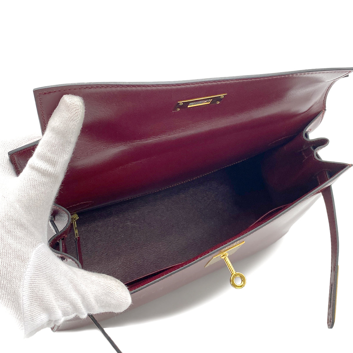 HERMES KELLY 28 SELLIER ROUGE H BOXCALF HAND SHOULDER BAG 〇T GHW 90264348