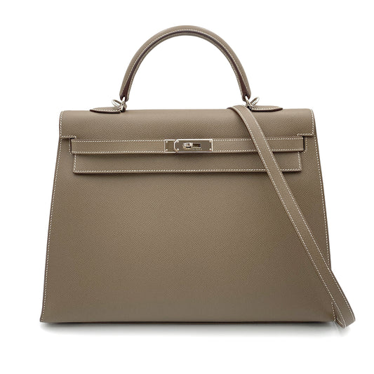 HERMES KELLY 35 SELLIER ETOUPE EPSOM HAND SHOULDER BAG □L SHW 90264355