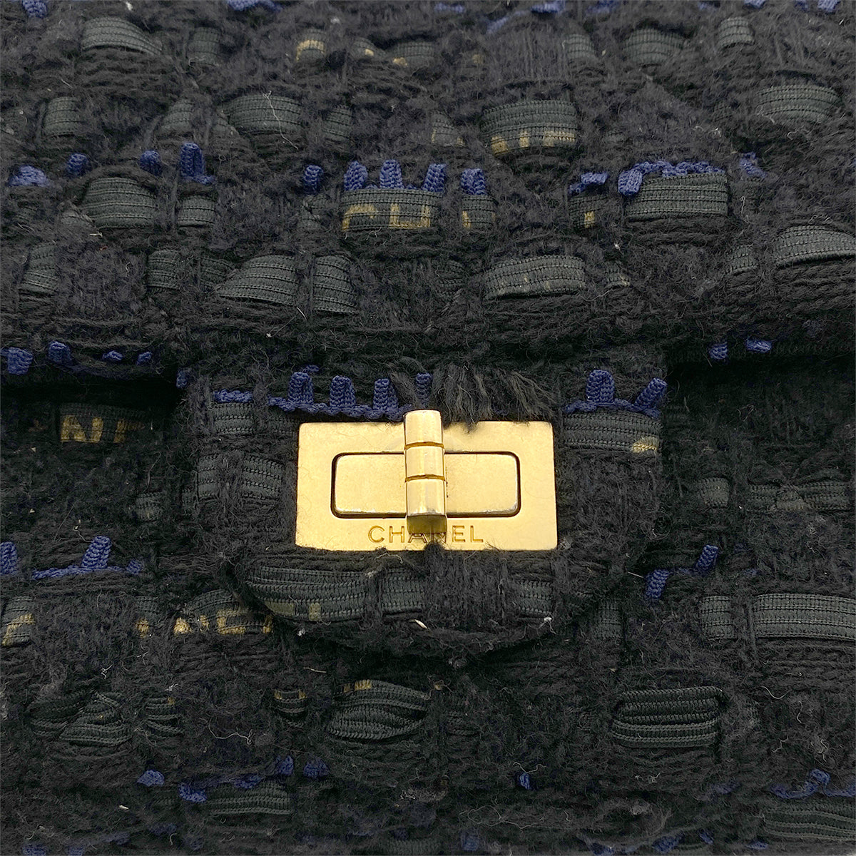 CHANEL 2.55 CHAIN SHOULDER BAG BLACK TWEED 90264359