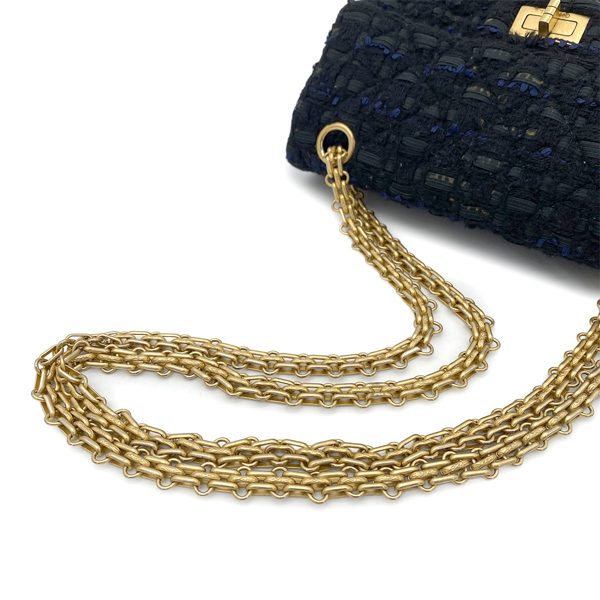 CHANEL 2.55 CHAIN SHOULDER BAG BLACK TWEED 90264359