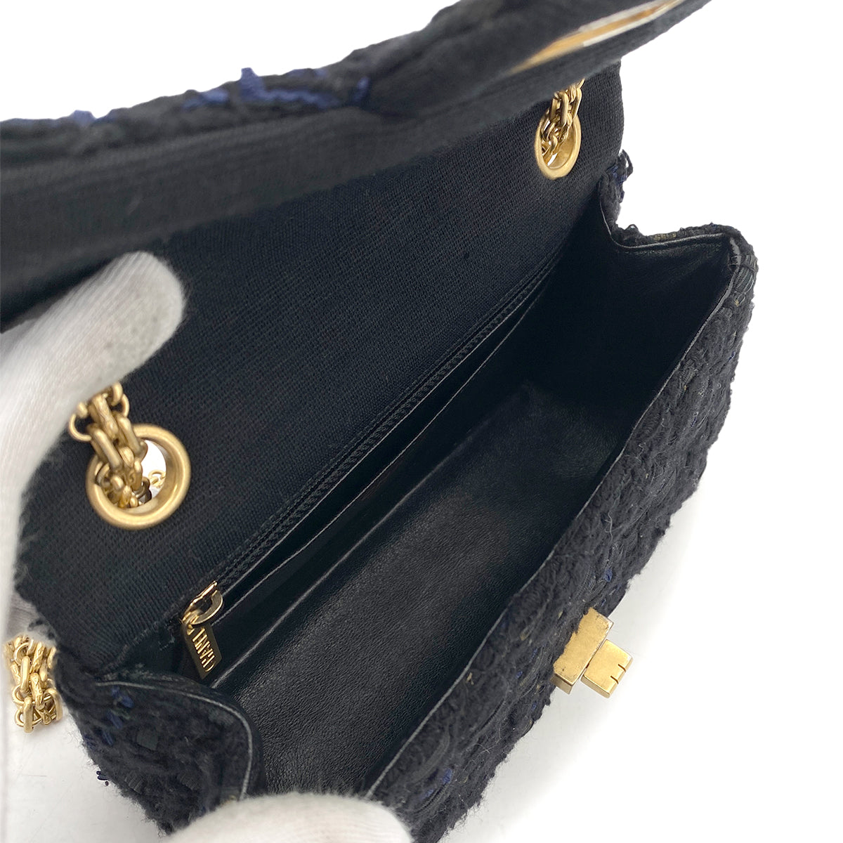 CHANEL 2.55 CHAIN SHOULDER BAG BLACK TWEED 90264359