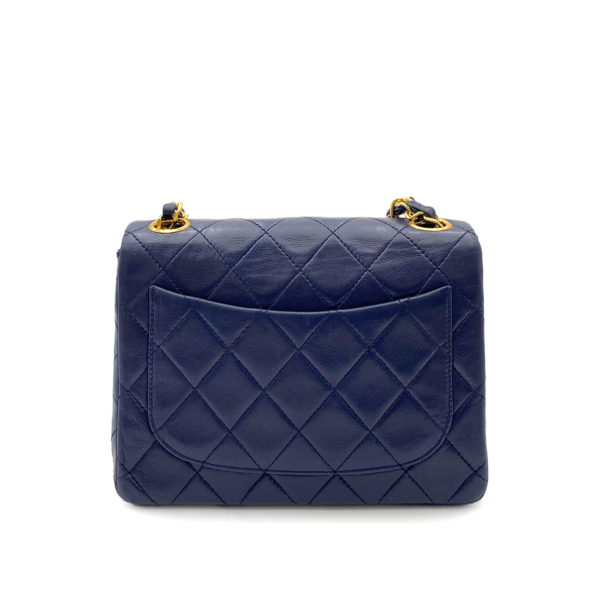 CHANEL VINTAGE MINI SQUARE 17 CHAIN SHOULDER BAG NAVY LAMB SKIN 90264360