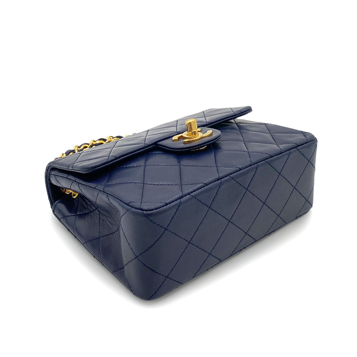 CHANEL VINTAGE MINI SQUARE 17 CHAIN SHOULDER BAG NAVY LAMB SKIN 90264360