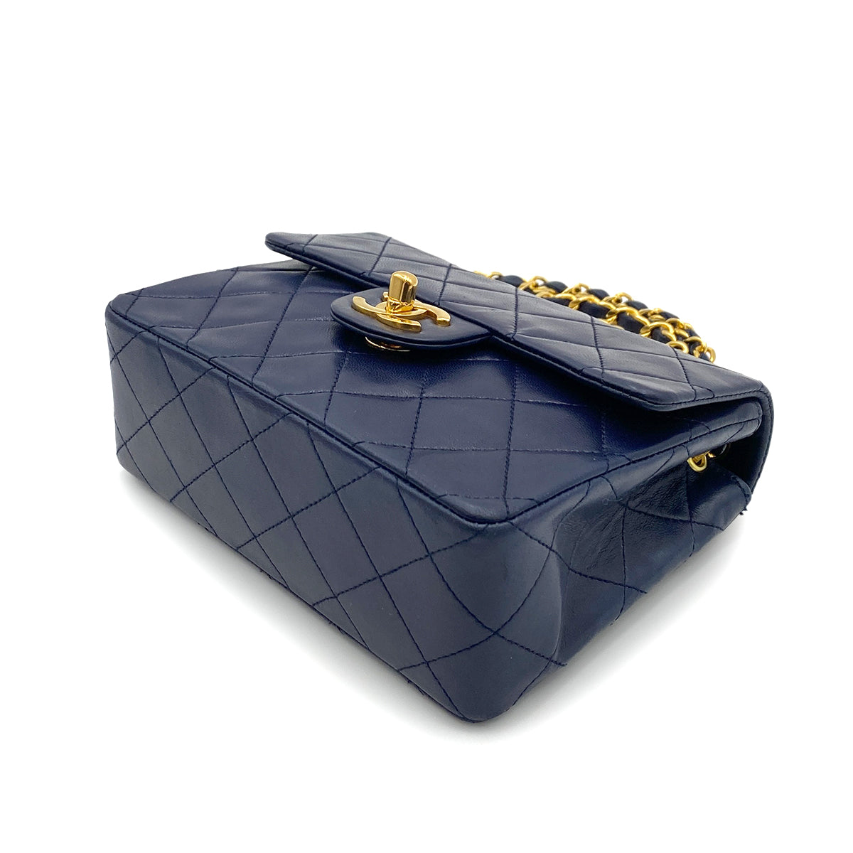 CHANEL VINTAGE MINI SQUARE 17 CHAIN SHOULDER BAG NAVY LAMB SKIN 90264360