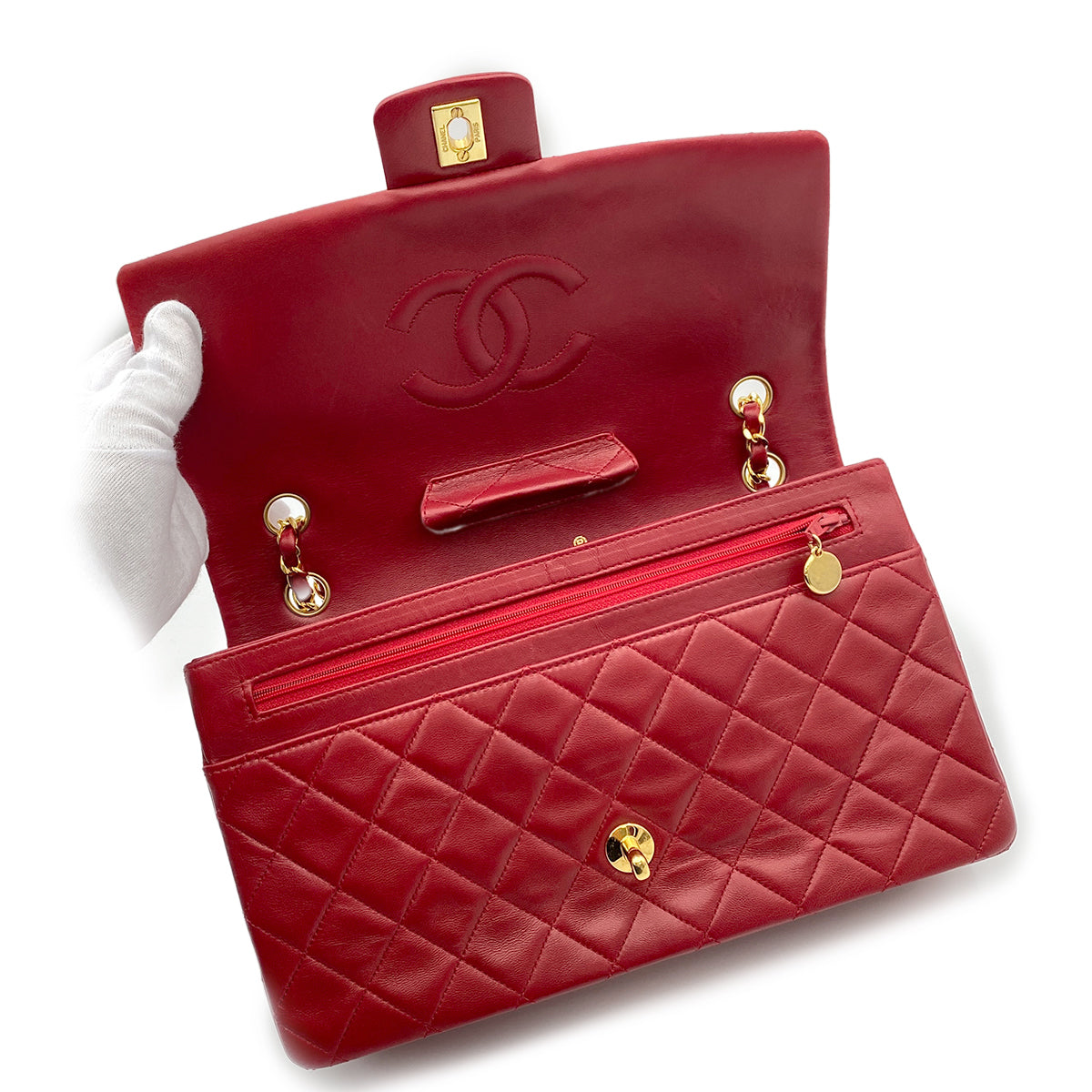 CHANEL MATELASSE CHAIN SHOULDER BAG RED LAMB SKIN 90264361