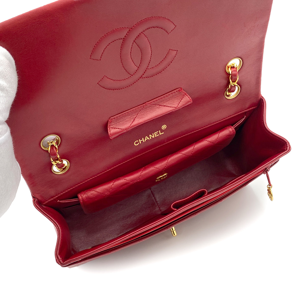 CHANEL MATELASSE CHAIN SHOULDER BAG RED LAMB SKIN 90264361