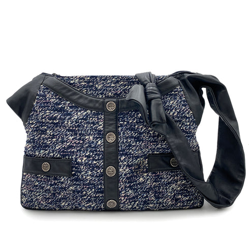CHANEL GIRL CHANEL SHOULDER BAG NAVY TWEED LEATHER 90264366 - PURPOSE