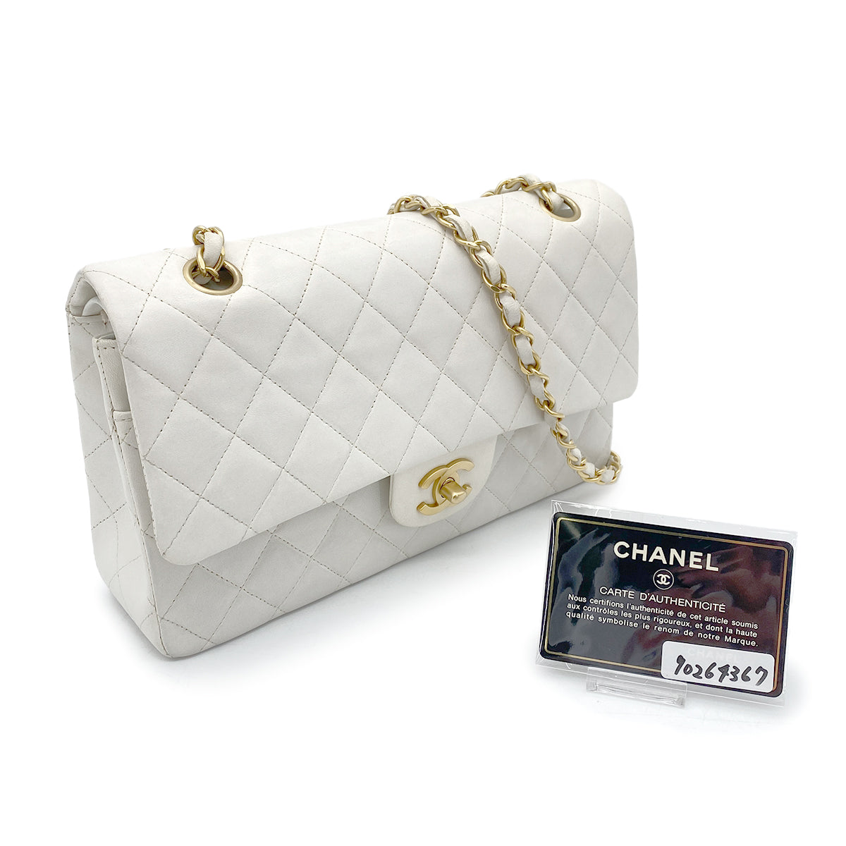 CHANEL VINTAGE CLASSIC FLAP MEDIUM CHAIN SHOULDER BAG WHITE LAMB SKIN 90264367