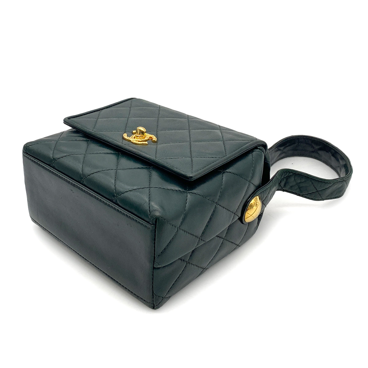CHANEL VINTAGE MATELASSE HAND BAG DARK GREEN LAMB SKIN 90264371