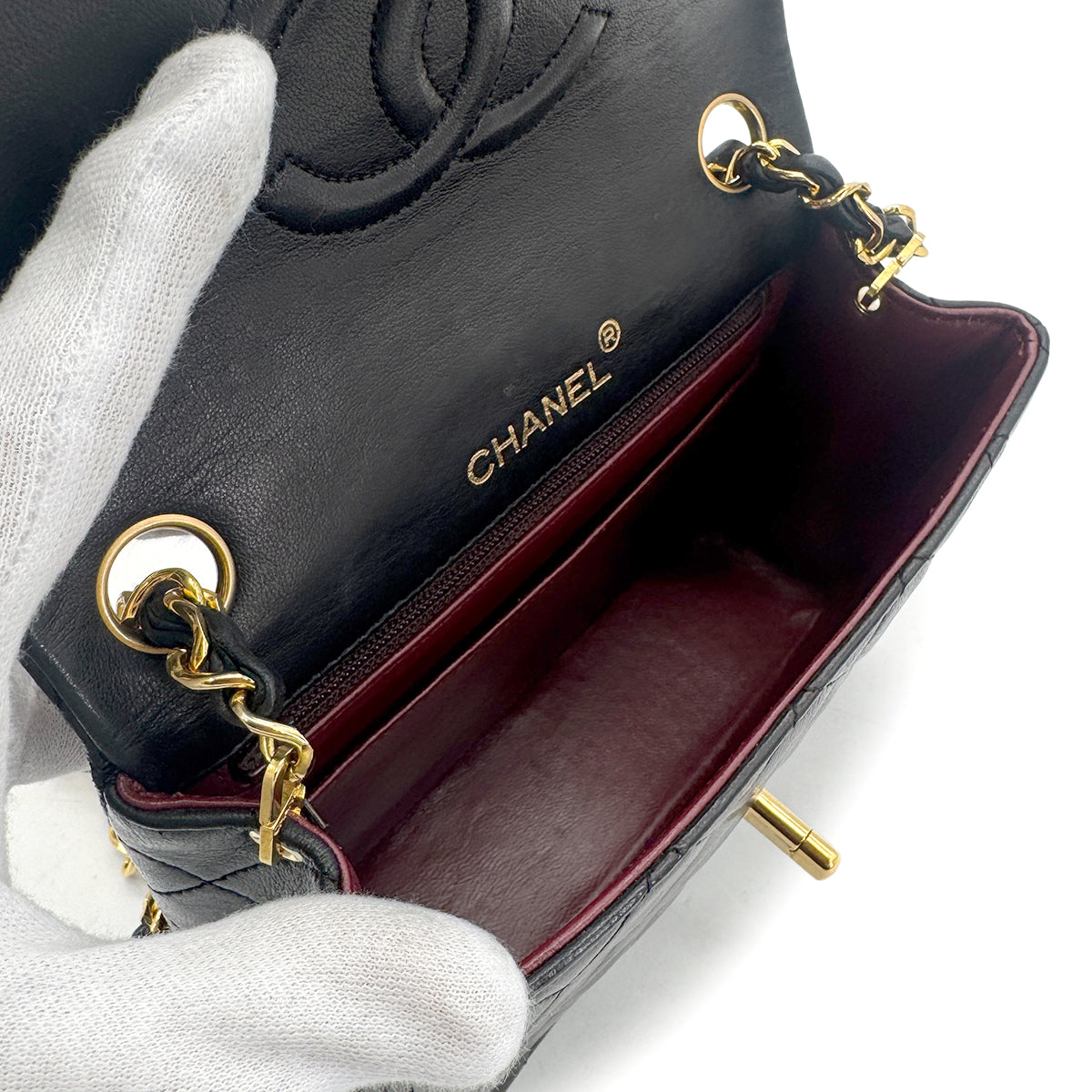 CHANEL VINTAGE MINI SQUARE 17 CHAIN SHOULDER BAG BLACK LAMB SKIN 90264375