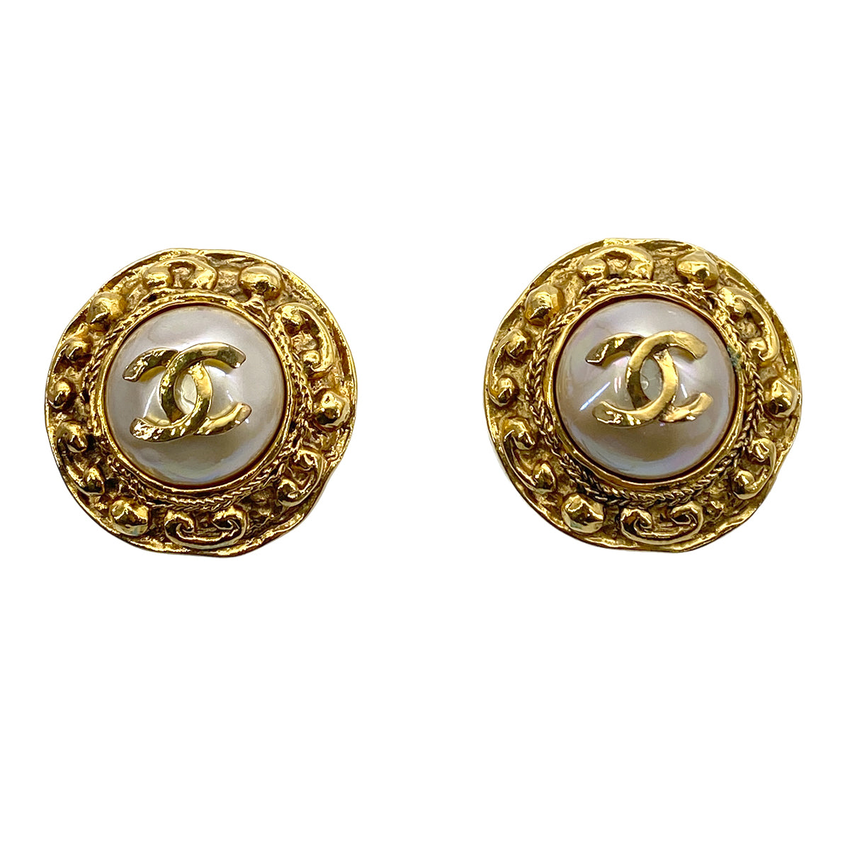 CHANEL VINTAGE EARRINGS COCOMARK FAUX PEARL ROUND ACCESSORY 90264412