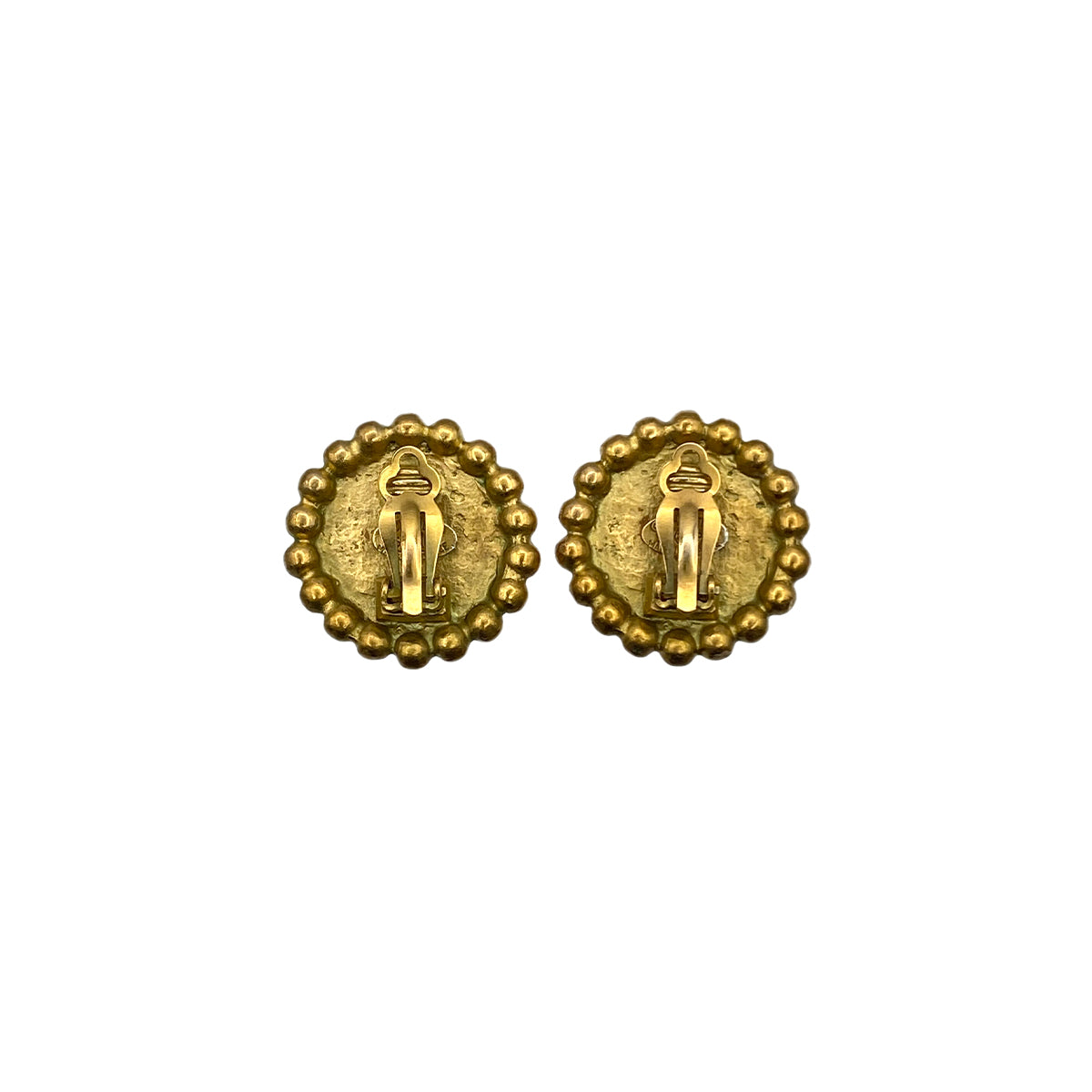 CHANEL VINTAGE EARRINGS COCOMARK ROUND GOLD BLACK ACCESSORY 95P 90264413