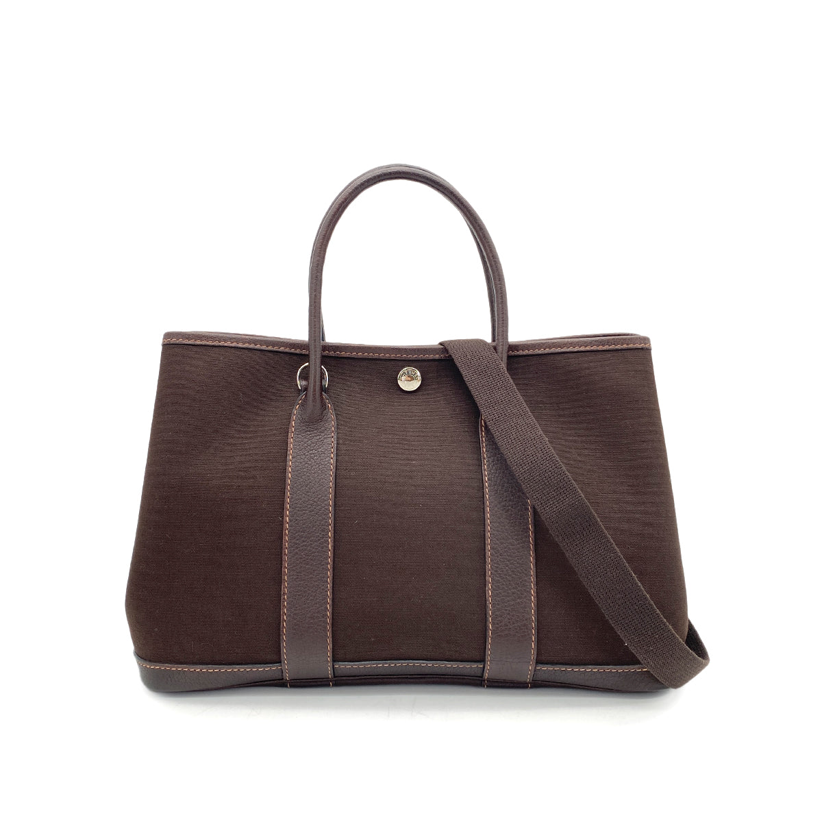 HERMES GARDEN PARTY TPM TOILE OFFICIER BROWN TOTE SHOULDER BAG □H 90264489