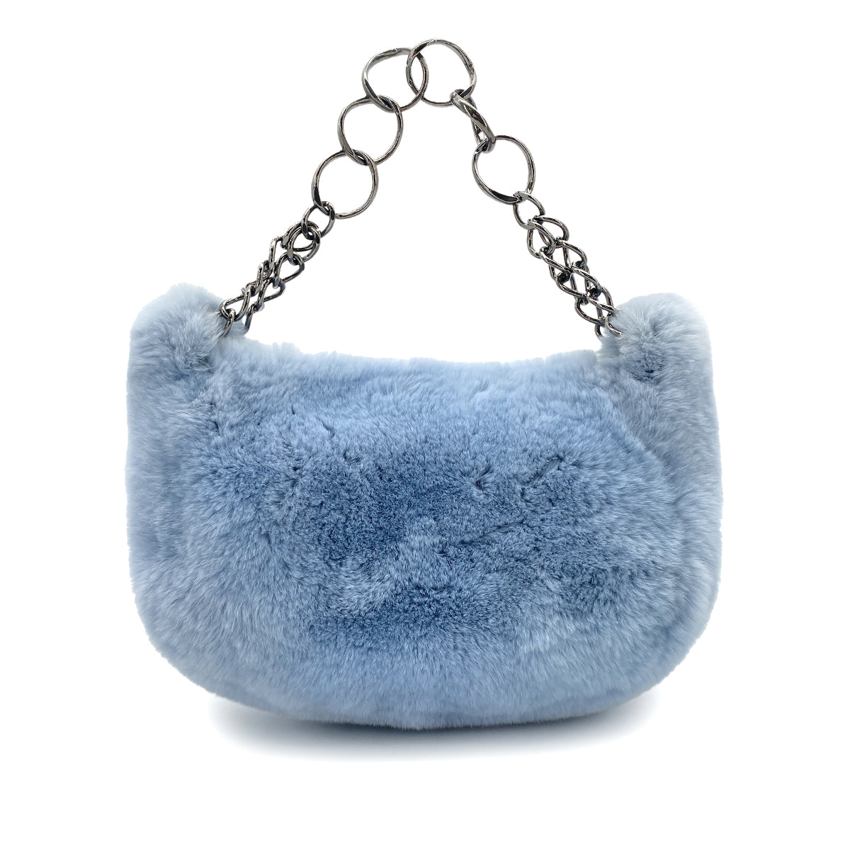 CHANEL VINTAGE CHAIN HAND BAG LIGHT BLUE RABBIT FUR 90264496
