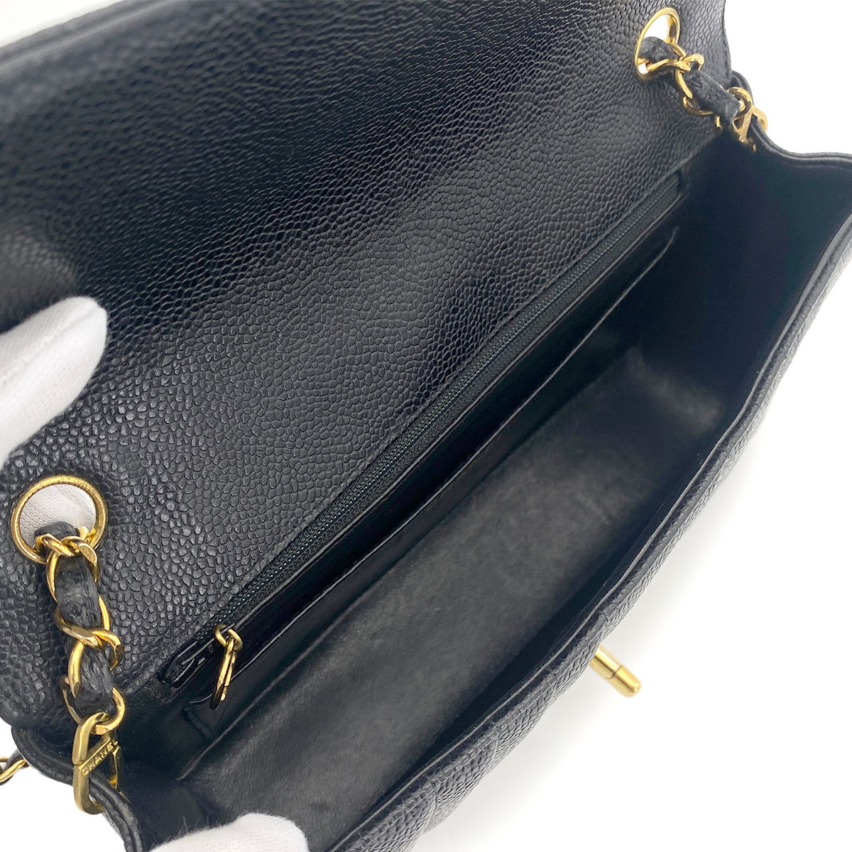 CHANEL VINTAGE MADEMOISELLE CHAIN SHOULDER BAG BLACK CAVIAR SKIN 90264500