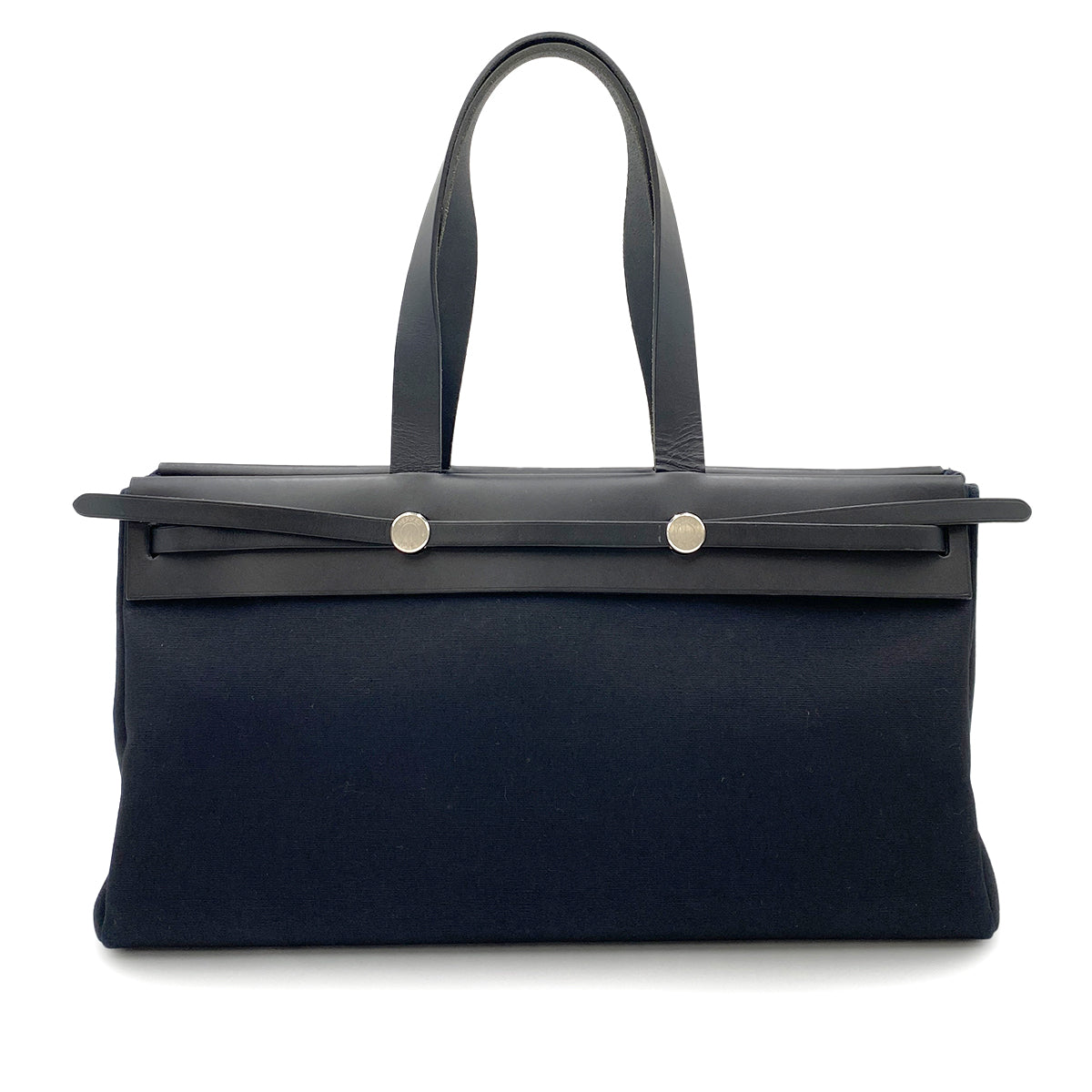 HERMES HER BAG CABAS GM BLACK TOILE OFFICIER VACHE HUNTER TOTE □G 90264508