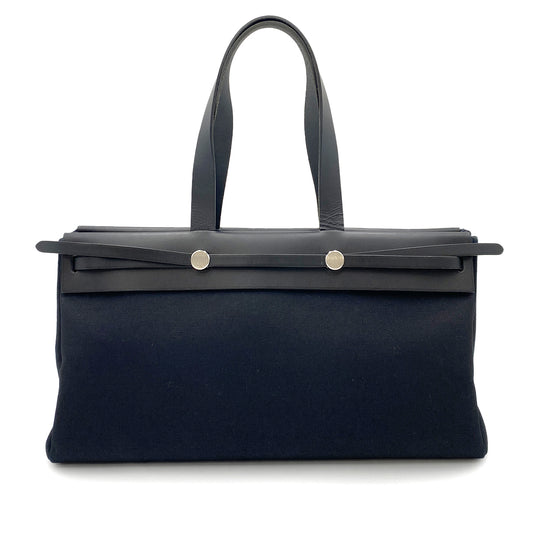 HERMES HER BAG CABAS GM BLACK TOILE OFFICIER VACHE HUNTER TOTE □G 90264508