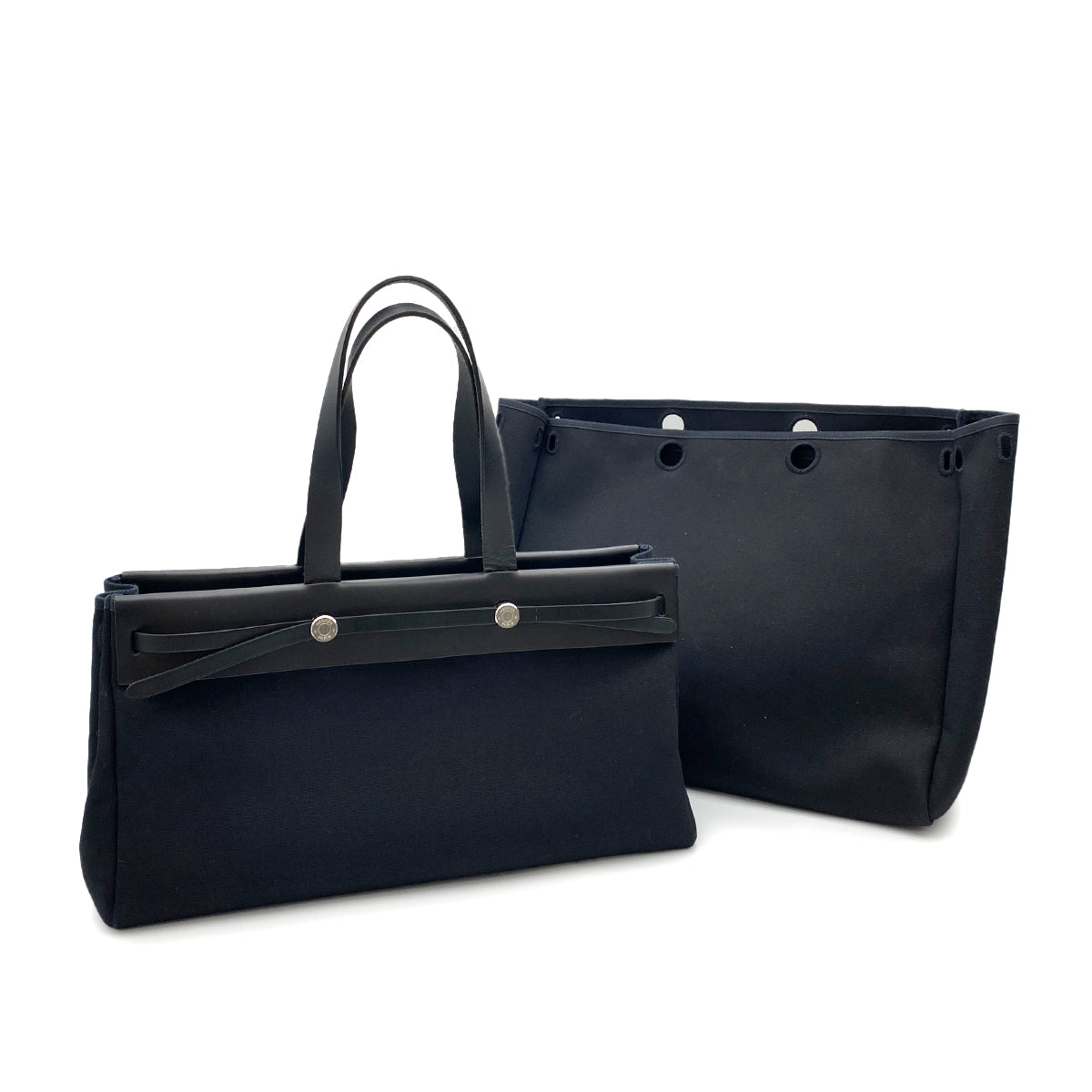 HERMES HER BAG CABAS GM BLACK TOILE OFFICIER VACHE HUNTER TOTE □G 90264508