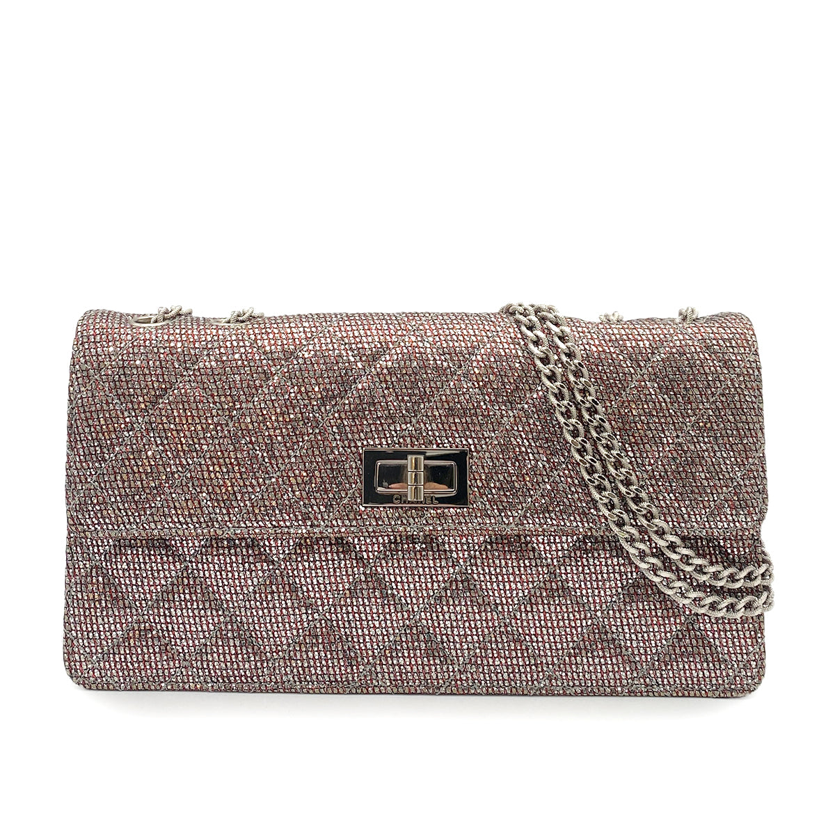 CHANEL VINTAGE 2.55 CHAIN SHOULDER BAG METALLIC SILVER RED 90264511