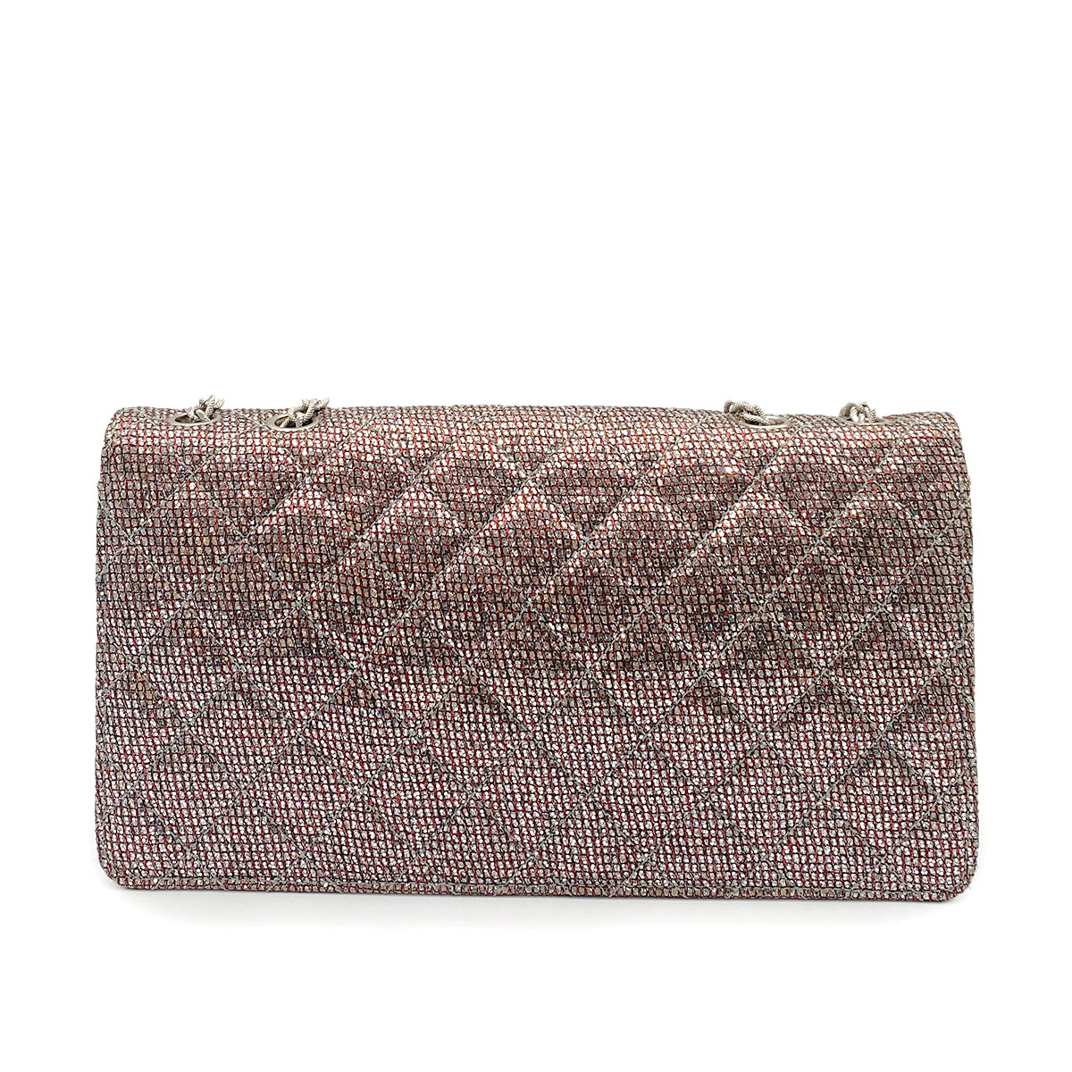 CHANEL VINTAGE 2.55 CHAIN SHOULDER BAG METALLIC SILVER RED 90264511