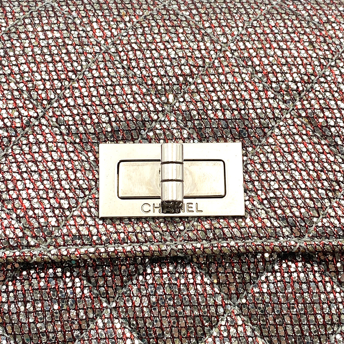 CHANEL VINTAGE 2.55 CHAIN SHOULDER BAG METALLIC SILVER RED 90264511