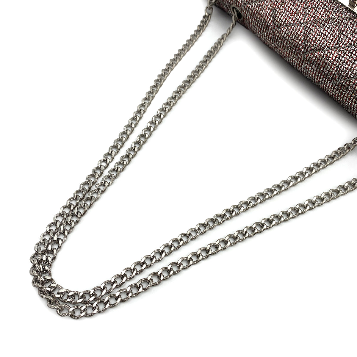 CHANEL VINTAGE 2.55 CHAIN SHOULDER BAG METALLIC SILVER RED 90264511