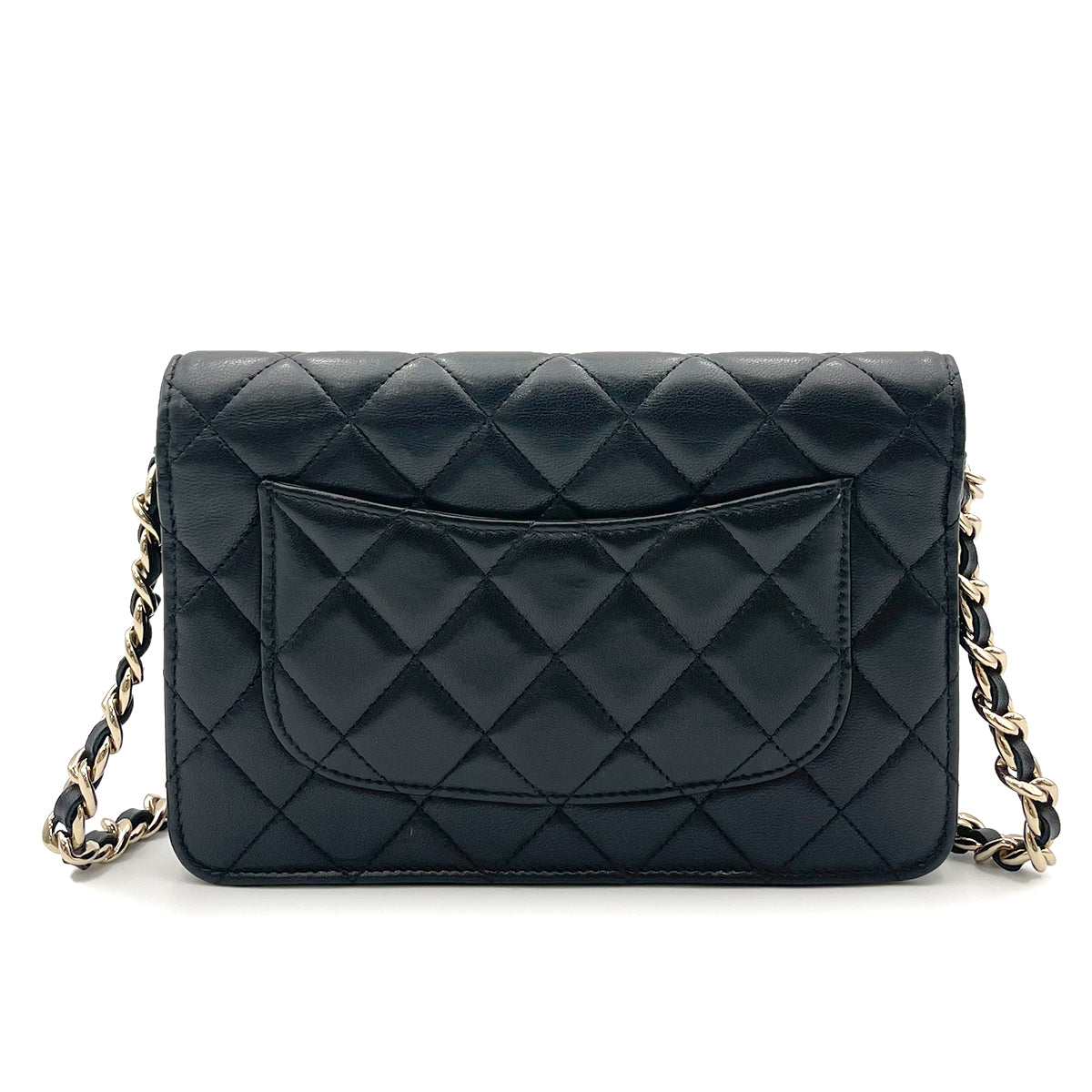 CHANEL ICON CHARM CHAIN WALLET SHOULDER BAG BLACK CALF SKIN 90264519