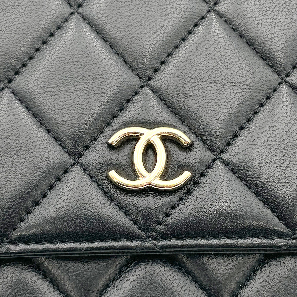 CHANEL ICON CHARM CHAIN WALLET SHOULDER BAG BLACK CALF SKIN 90264519