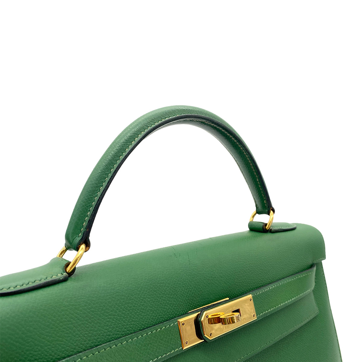 HERMES KELLY 32 SELLIER GREEN COUCHVEL HAND BAG 〇Z GHW 90264526