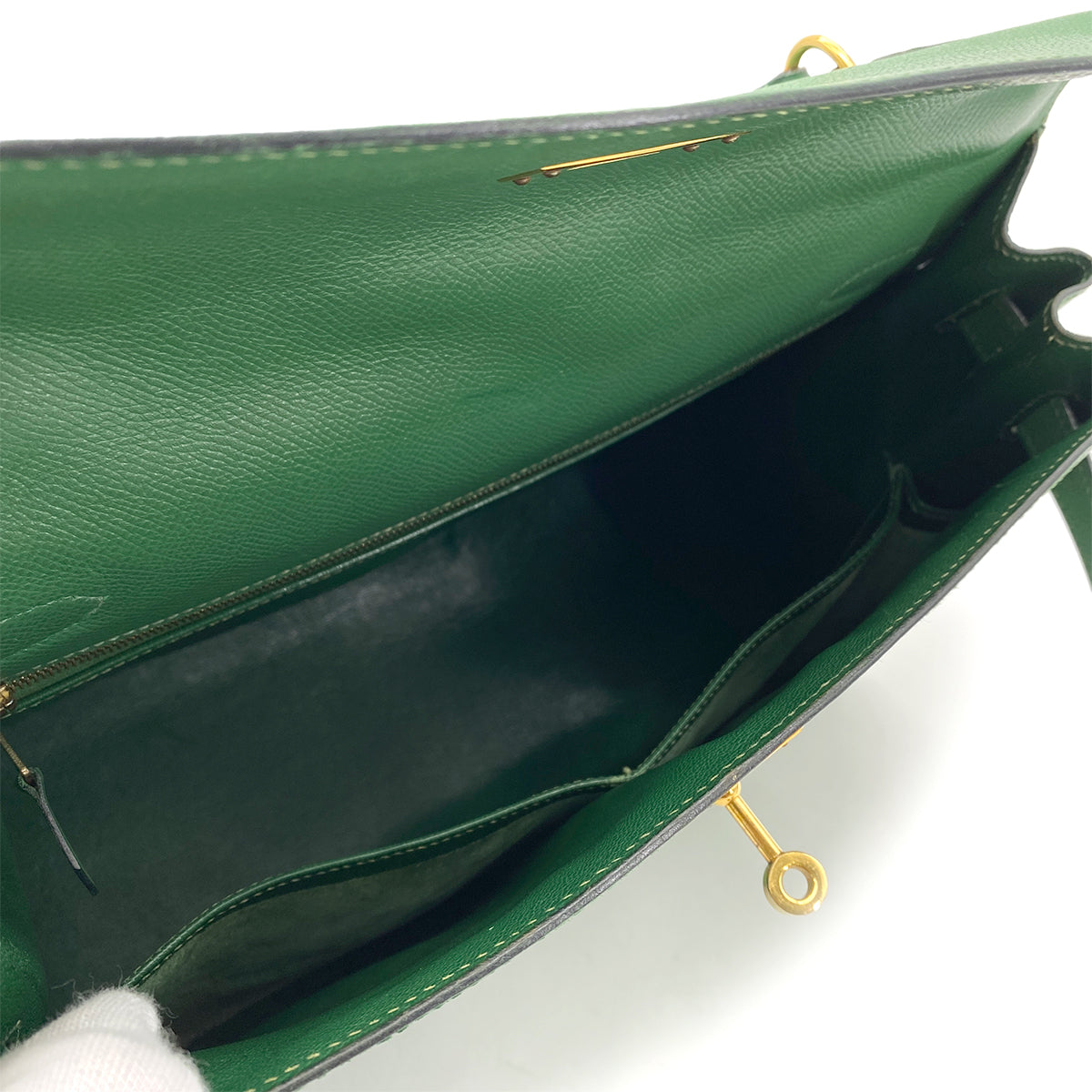 HERMES KELLY 32 SELLIER GREEN COUCHVEL HAND BAG 〇Z GHW 90264526