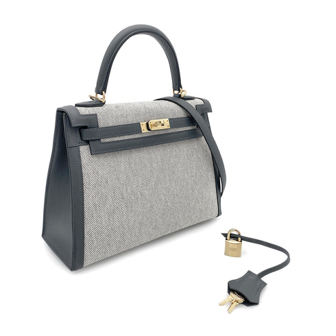 HERMES KELLY 25 SELLIER GRIS MISTY SWIFT TOILE H HAND SHOULDER BAG W GHW 90264530 - PURPOSE