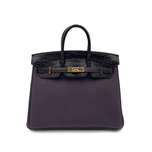 HERMES BIRKIN TOUCH 25 RAISIN TOGO CROCODILE ALLIGATOR MAT HAND BAG D GHW 90264533