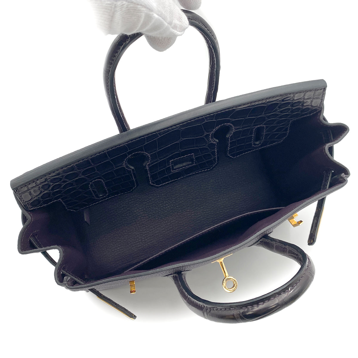 HERMES BIRKIN TOUCH 25 RAISIN TOGO CROCODILE ALLIGATOR MAT HAND BAG D GHW 90264533