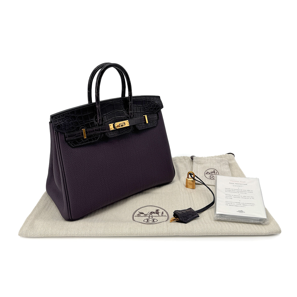 HERMES BIRKIN TOUCH 25 RAISIN TOGO CROCODILE ALLIGATOR MAT HAND BAG D GHW 90264533