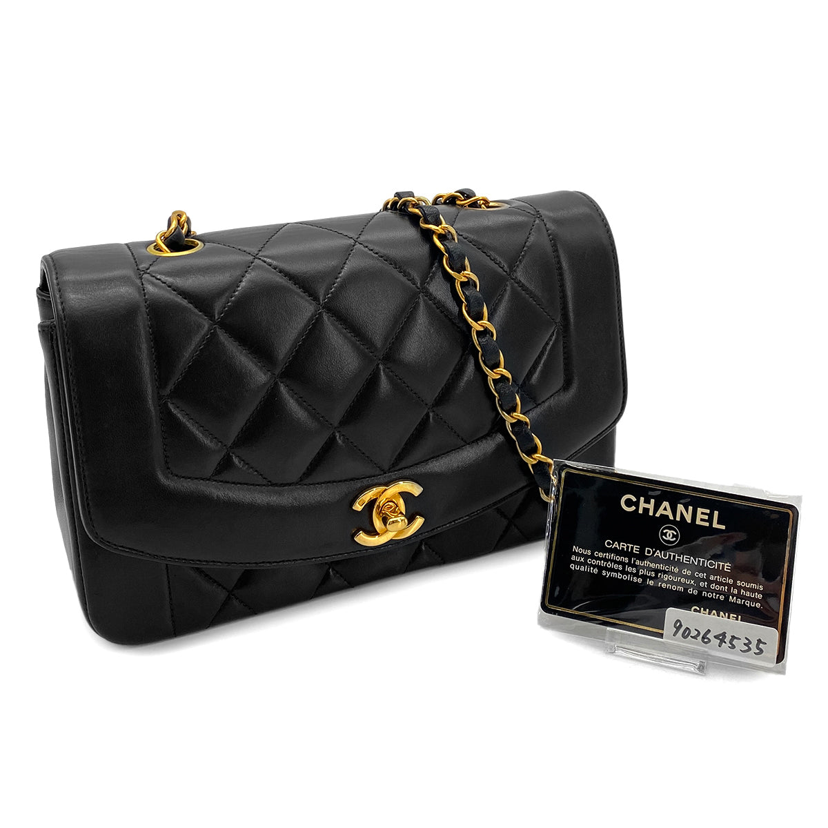 CHANEL VINTAGE DIANA SMALL CHAIN SHOULDER BAG BLACK LAMB SKIN 90264535