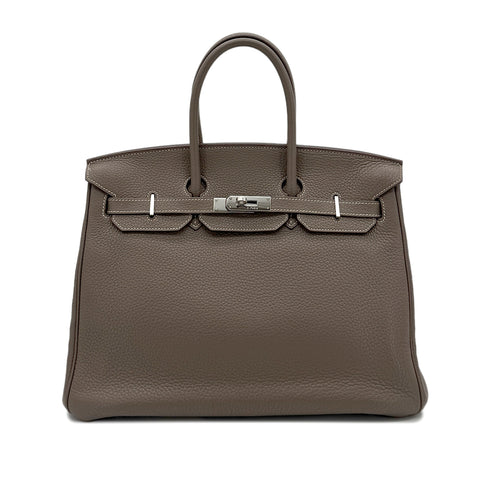 HERMES BIRKIN 35 ETOUPE TAURILLON CLEMENCE HAND BAG ▢O SHW 90264537 - PURPOSE