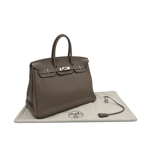 HERMES BIRKIN 35 ETOUPE TAURILLON CLEMENCE HAND BAG ▢O SHW 90264537 - PURPOSE