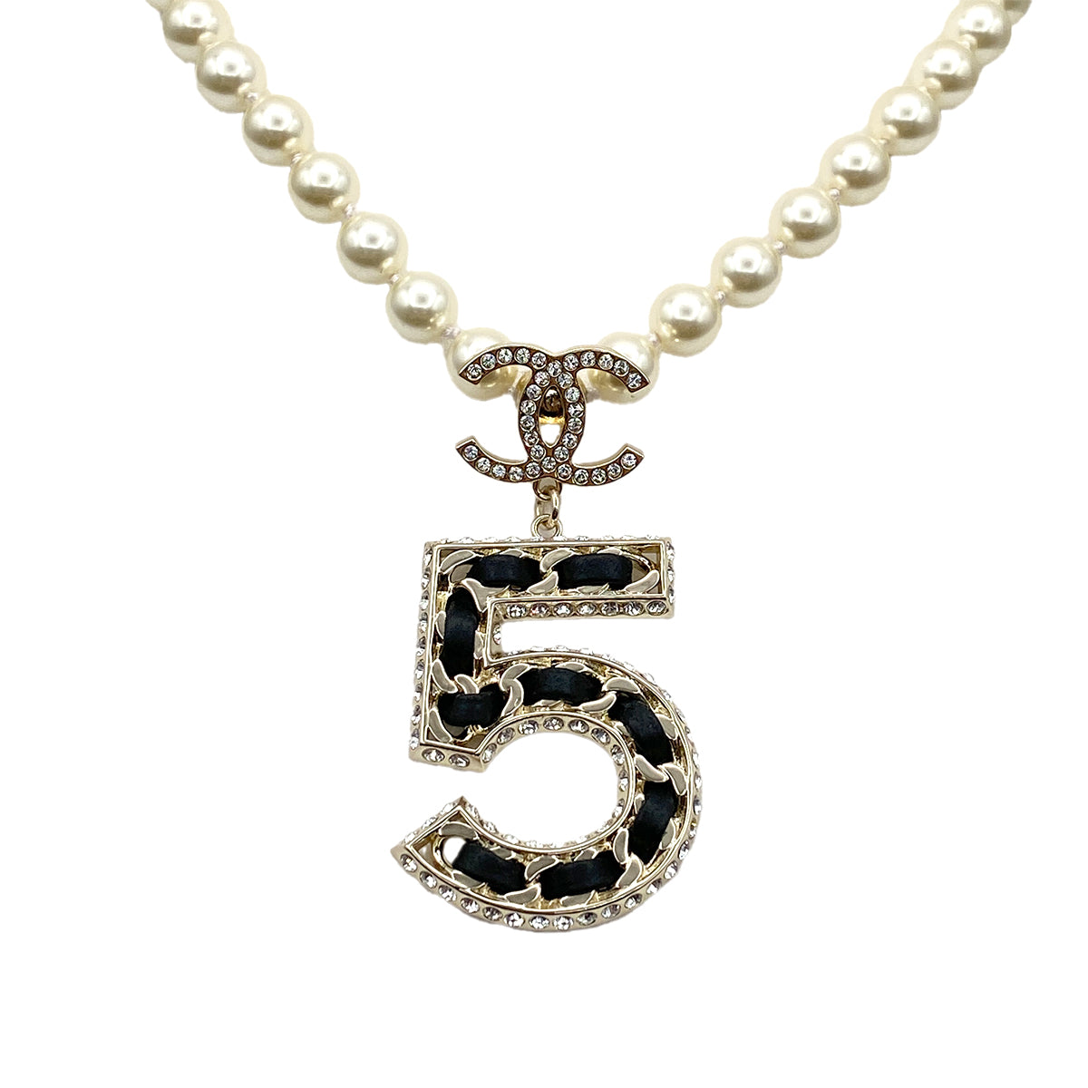 CHANEL NECKLACE COCOMARK FAUX PEARL NO.5 RHINESTONE ACCESSORY B23P 90264575