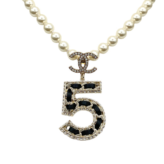 CHANEL NECKLACE COCOMARK FAUX PEARL NO.5 RHINESTONE ACCESSORY B23P 90264575