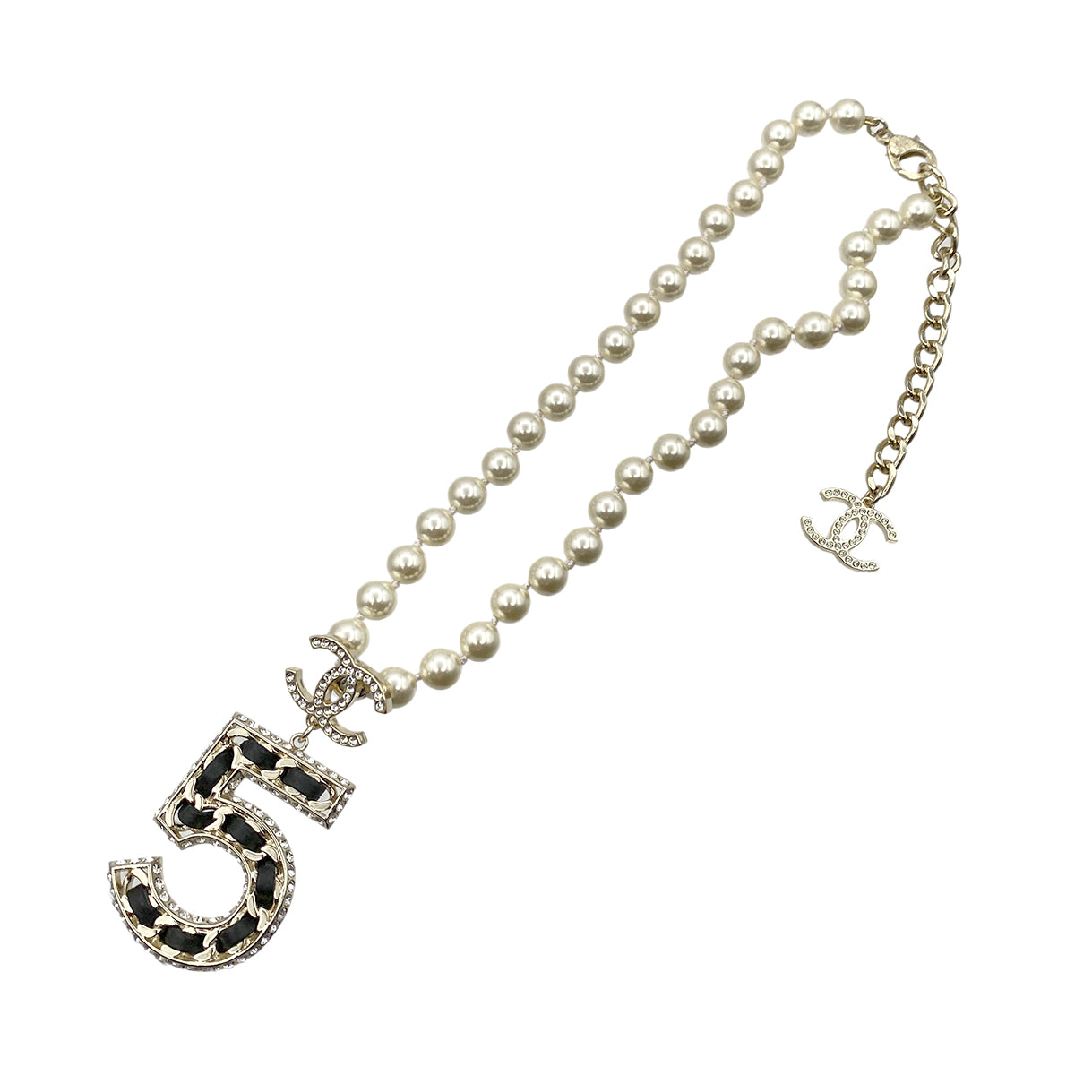 CHANEL NECKLACE COCOMARK FAUX PEARL NO.5 RHINESTONE ACCESSORY B23P 90264575